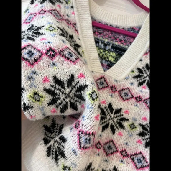 PINK Victoria's Secret Oversize Sweater Snowflake Multicolor Knit Long Sleeve XS - Picture 13 of 14